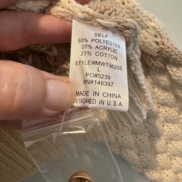 NWT Endless Blu Sweater Women Large Ivory Taupe Button Cardigan Chunky Knit - Picture 12 of 14